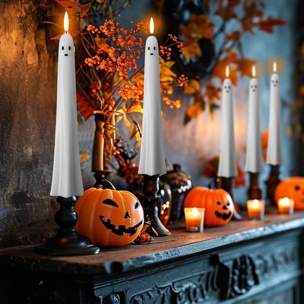 2/4/6 pcs Ghost Shaped LED Candles with Remote Control and Timer, Flameless Halloween Candles for Mantel and Table 6pcs
