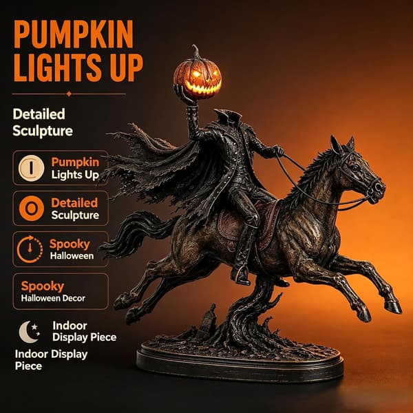 2-pack huvudlös ryttare glödande figur - varm LED, pumpa, Halloween-dekoration 2 Pack