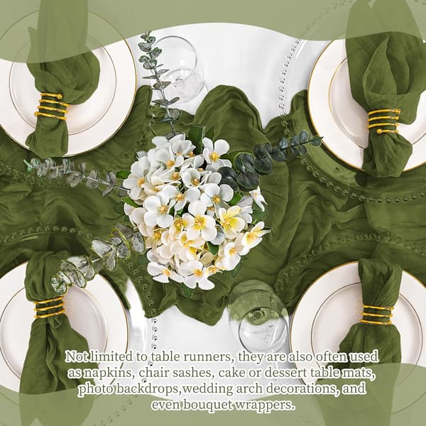 Sæt med 4 musselin bordløbere - Armygrøn, 17x108 tommer Boho Rustik Stil Army green