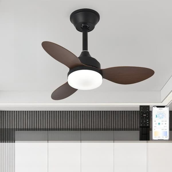 Ceiling Fan with LED Light 3CCT, 6 Speeds and Remote Control, Modern Ceiling Fan for Small Rooms Brown 64cm