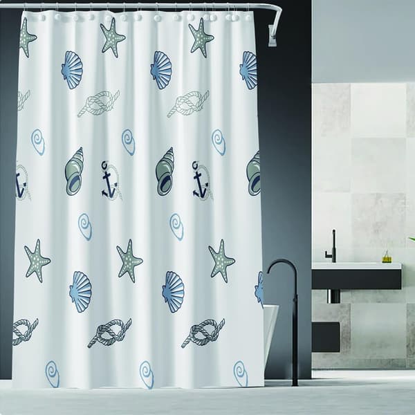 180x200cm Vattentät Duschdraperi i Polyester - Snäckskalsmönster, Maskintvättbar, 12 Krokar Ingår Style 2