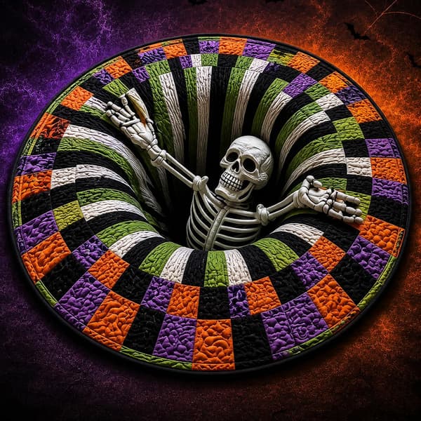 Halloween Tæppe - Optisk Illusion Spøgelser & Skeletter - 80x80cm Color-1 80*80cm