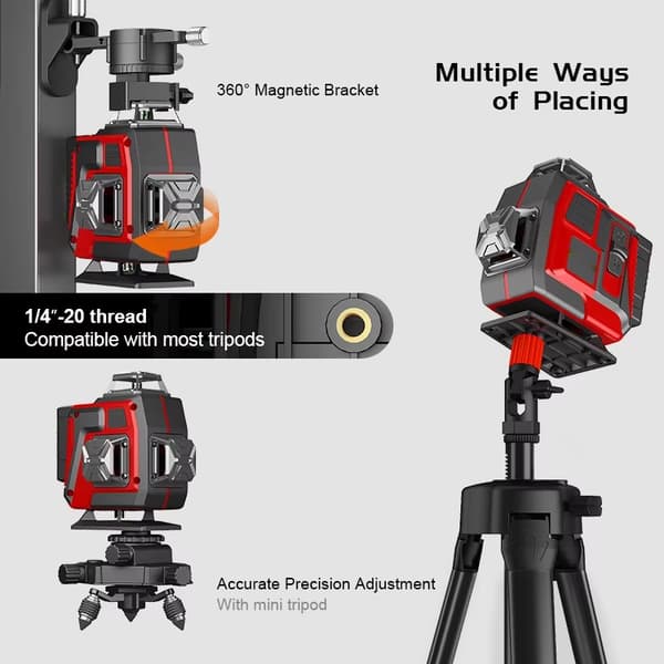 4D Pro Laserniveau - 16 Linjer, Stofpose + Stativ, Grøn Stråle, 3° Hold til Byggeplads S1