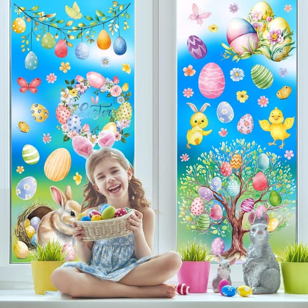 Window Stickers Easter 9 Sheets – Easter Decoration Window Decor with Rabbit, Chick & Egg for Kids' Room & Home F14