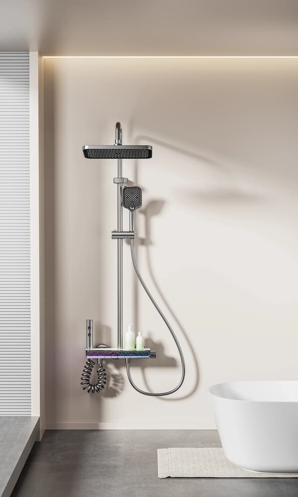 Digital Termostatisk Armatur med LED Spejl - Regnbruser, Stjernelys, 3-vejs, Messing Karfylder