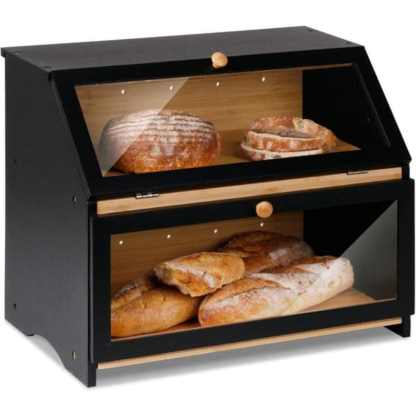 Double Wooden Bread Box for Kitchen Counter - Large Two-Tier Bread Storage with Spacious Design