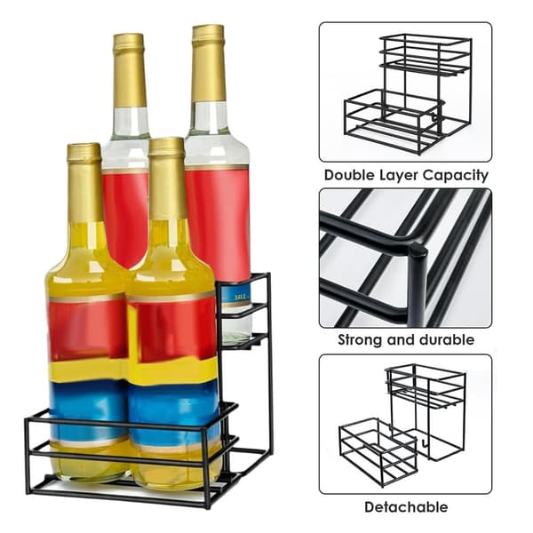 4-flaske sirup-organizer-stativ - Kaffebar-stander til køkken, mini vinreol til sirup, vin, dressingopbevaring 4 bottles