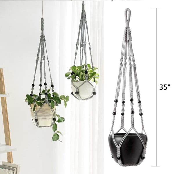 2 kpl Makramee-kasviteline – 89 cm – Boho-riippuva ruukunpidike sisätilojen sisustukseen harmaa