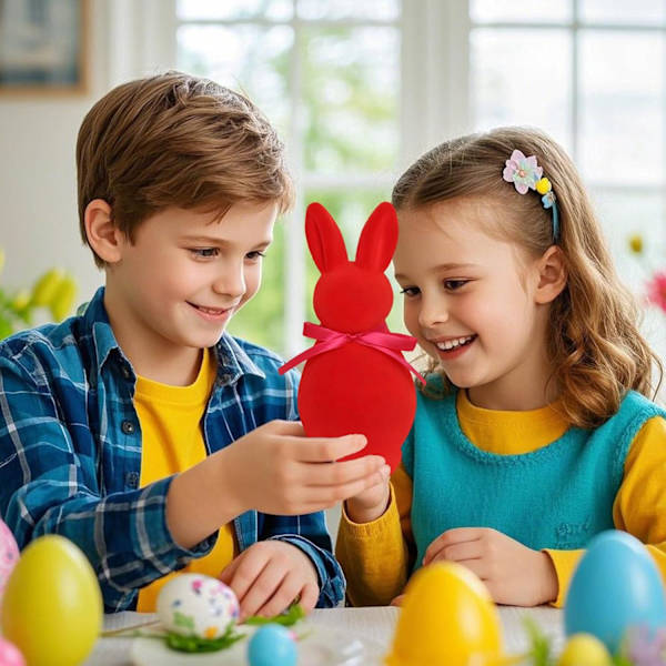 Easter Bunny Figurine Set 2-Pack – Flocked Easter Decoration 20cm & 14cm, Table Decoration for Easter and Spring Home Orange 2pcs