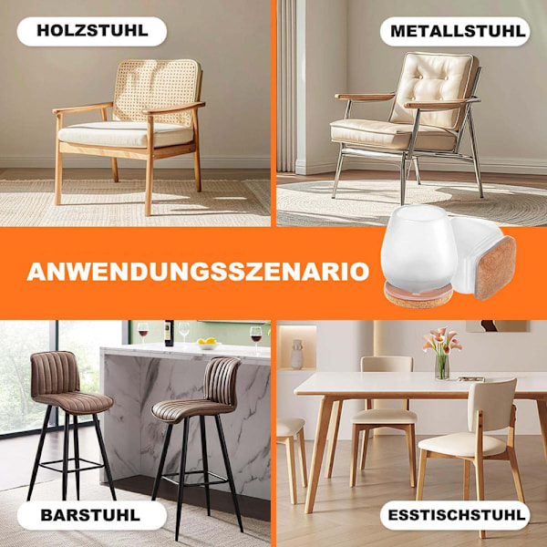 8-pack Stolsstrumpor i Filt – Golvskydd för Fyrkantiga & Snedställda Stolsben, Ljuddämpande Design Mörkbrun