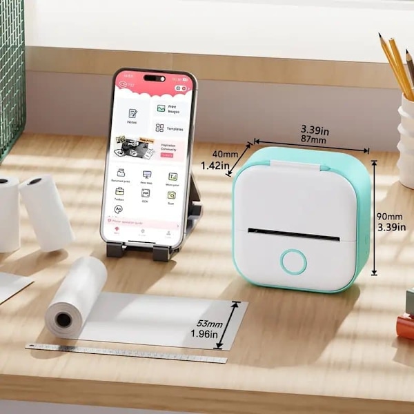Termisk printer – Mini etiketprinter med Bluetooth, 50 mm etiketpapir, trådløs til iPhone, iPad og Android grøn