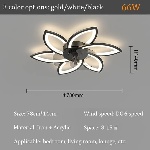 Modern Ceiling Fan 65 cm with Adjustable LED Lighting, 6 Speeds and Remote Control for Indoor Use Black 90cm
