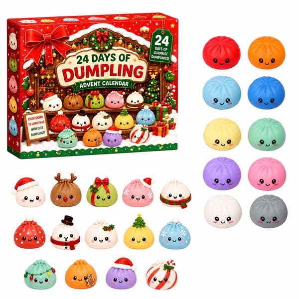 Julekalender 2026 med Squishy Dumplings – 24 Dages Julenedtælling med Søde Mini-overraskelser, Sensorisk Fidgetlegetøj