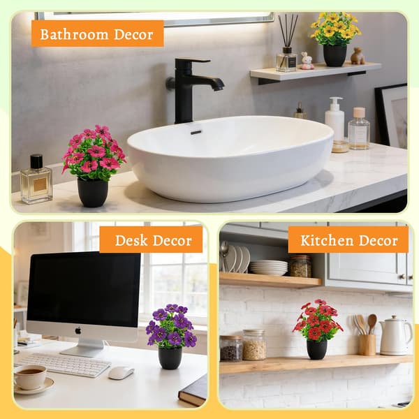 Artificial Mini Plants 4-pack – Decorative Flowers for Home Decor, Office, Table, and Spring Decoration Black