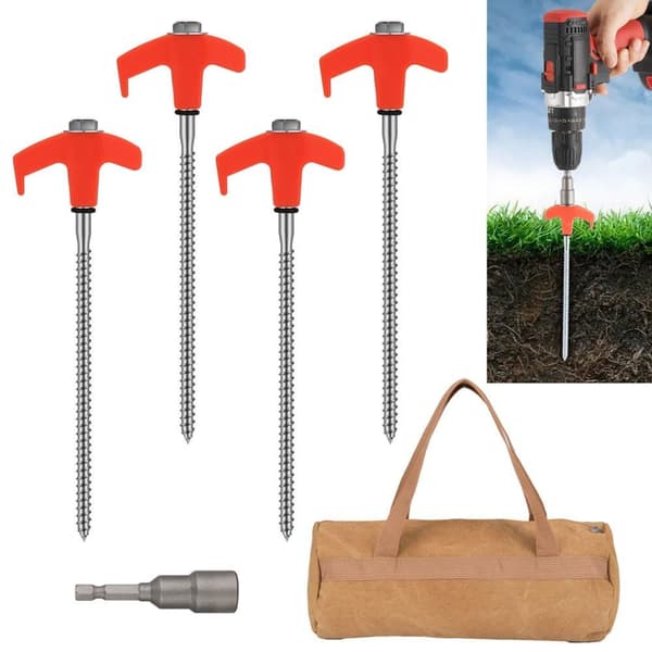 Tältpinnar, markankare med gänga, 4-pack + fodral + tygpåse, 25/20 cm 20cm