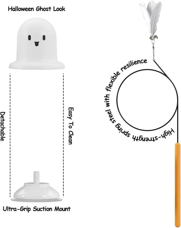 Cat Toy with Realistic Suction Cup Base, Ghost Dog Toy with Bells, Interactive Hunting Set for Multi-Cat Homes vit