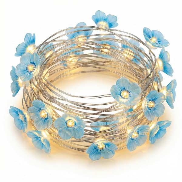 Blå Kirsebærblomst Dekorative Lys - 2m 20 Lamper, 3x AA, Konstant/Blinkende Tilstand, Kobbertråd Blue 2M