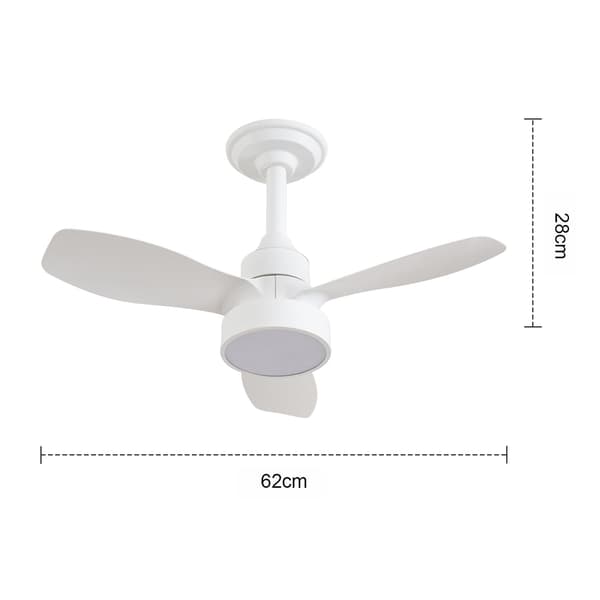 62 cm loftventilator med lys - Stille ventilator med fjernbetjening, 3 farvetemperaturer og 3 hastigheder - Sort White