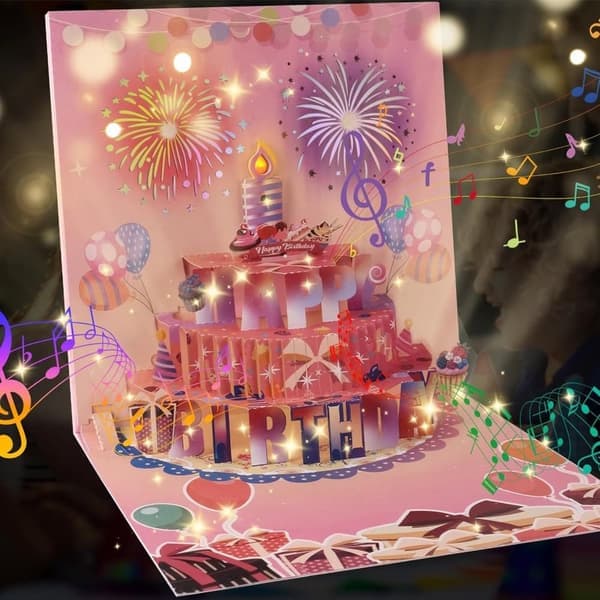 Musical Birthday Card 3D Greeting Card - Nice Gift Pink