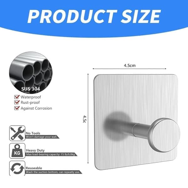 4-pack - Självhäftande krokar/handdukskrokar - Hängare silver