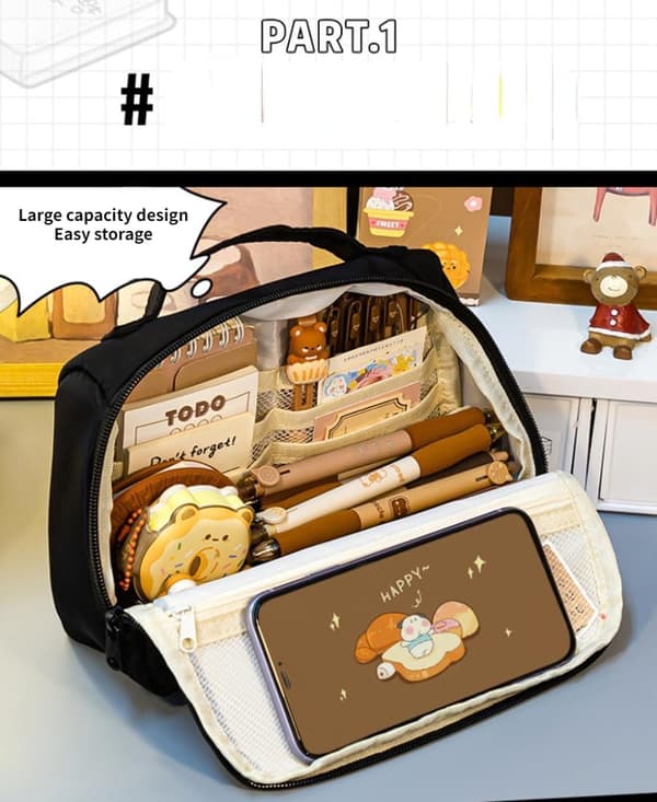 Canvas Pencil Case with Large Capacity, Spacious Zipper Storage Bag for Pens and Stationery Blue