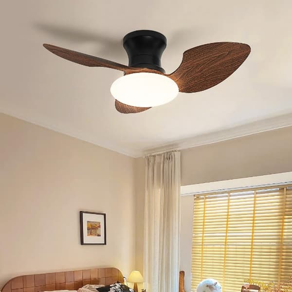 65/80cm LED Loftventilator med Lys, 6 Hastigheder, Trinløs Dæmpning, Fjernbetjent Ventilator Walnut 65cm