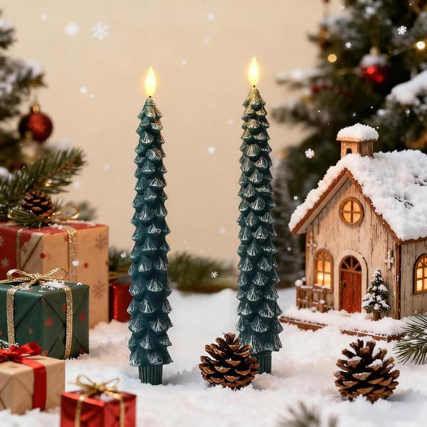 2/4-pakning 25 cm LED-stearinlys i juletredesign, realistisk voks, fjernkontroll og timer for juledekorasjon 2-PACK