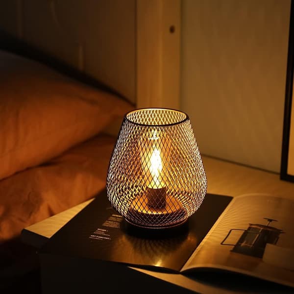 Sett med 2 bordlamper, metallburdesign med lyspæreeffekt, trådløse dekorative lamper for soverom og stue