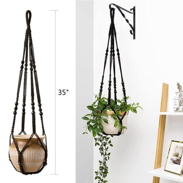 2 kpl Makramee-kasviteline – 89 cm – Boho-riippuva ruukunpidike sisätilojen sisustukseen musta