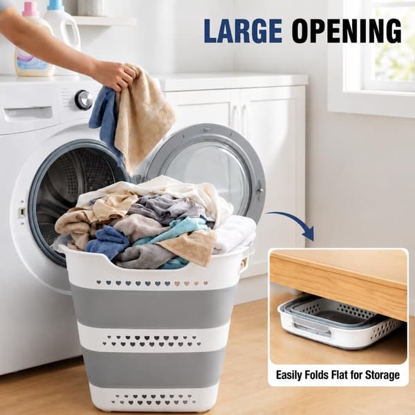 Laundry Basket 42 L, Foldable Laundry Hamper with Handles, Lightweight and Space-Saving for Home and Dorm Light grey 2 Pack