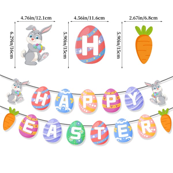 Easter Banner Garland Decoration - Easter Decorations with Easter Bunny & Hanging Swirls for Easter Party Home Classroom Window B
