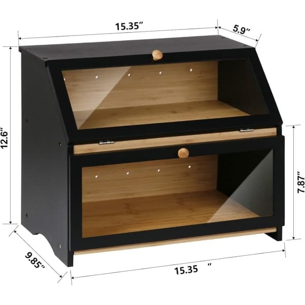 Double Wooden Bread Box for Kitchen Counter - Large Two-Tier Bread Storage with Spacious Design