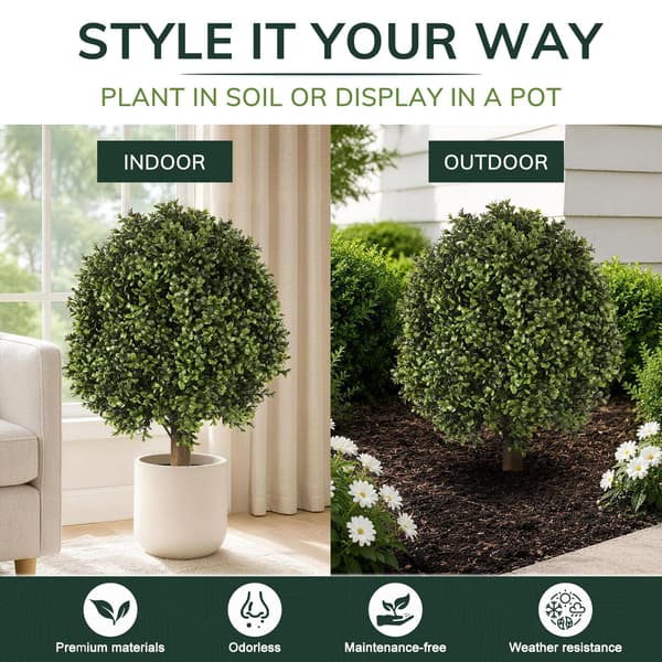 2-pak 65 cm kunstig buksbom-topiary - efterårsboligindretning - stil 1 Green 2 Pack