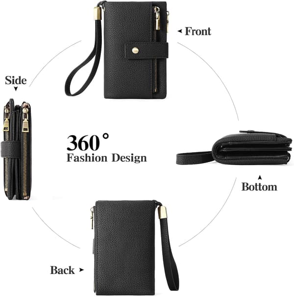 Small Women's Wallet with RFID Blocking, Leather Wallet with 2 Zippers and Card Slots, Smooth and Practical Pink