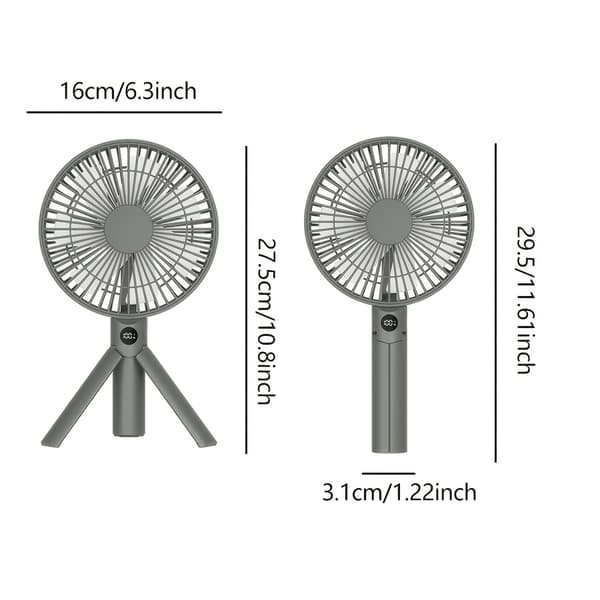 Bærbar campingventilator med stativ, USB genopladelig, flere hastigheder, stor luftstrøm, lav støj Khaki