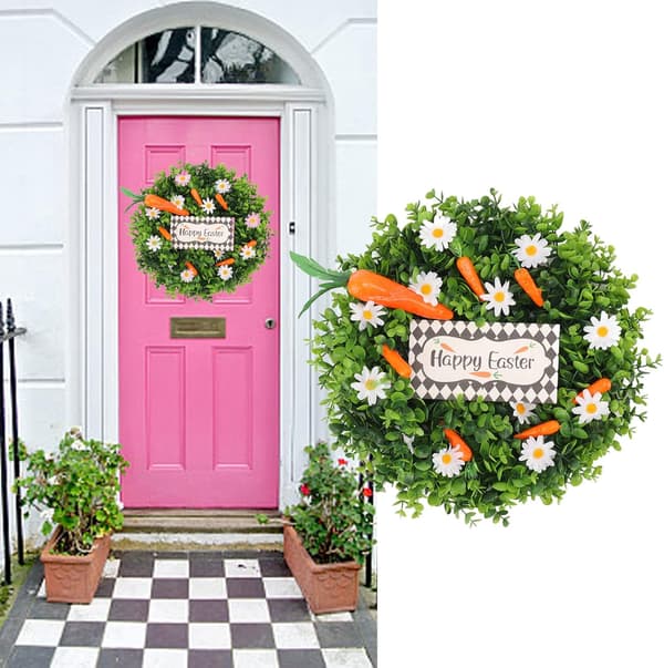 Easter Decoration Wreath 40 cm – Spring Wreath with Carrots & Daisies, Door Wreath for Easter Home, Wall & Window Decor