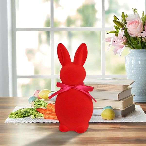 Easter Bunny Figurine Set 2-Pack – Flocked Easter Decoration 20cm & 14cm, Table Decoration for Easter and Spring Home Orange 2pcs