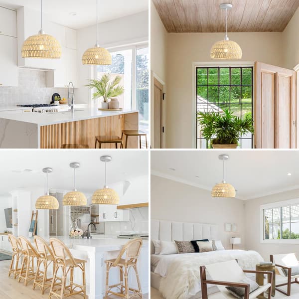 Bohemisk Vävd Kupol Pendellampa - Gräddvit, Kuststil för Matsal Kök Ö Barnrum Entré Sovrum - E27 (Glödlampa Ingår Ej) White Excludes light bulb