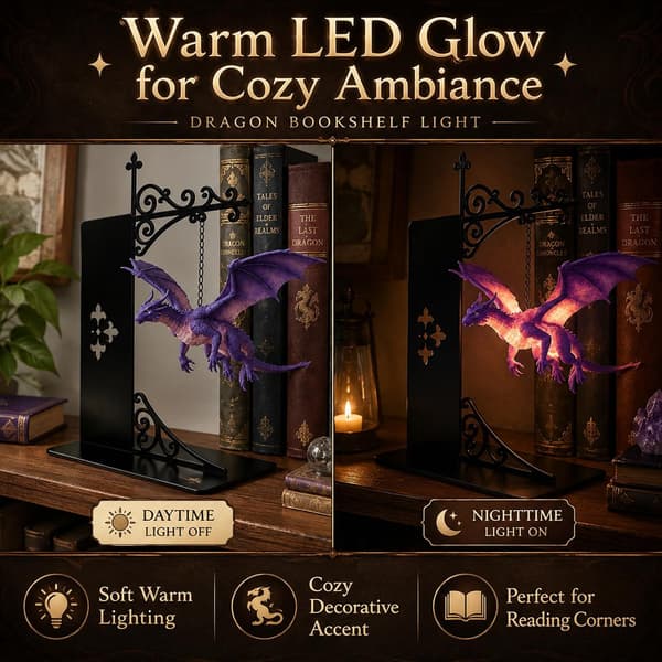 1/2/3-pack Magic Dragon Lamp LED, Floating Bookshelf Lamp with Warm Light, Fantasy Decoration and Night Light 2PCS