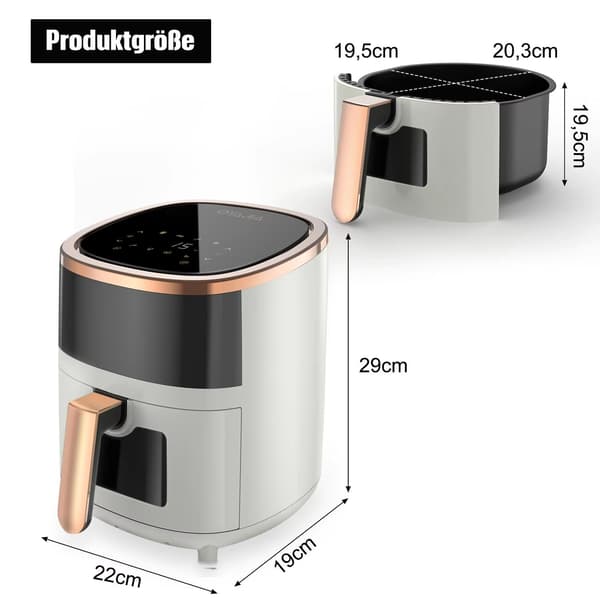 6L 1800W Multifunktionel Airfryer med Visningsvindue - 8 Madlavningsfunktioner, Digitalt Display & Timerfunktion - Sort Black