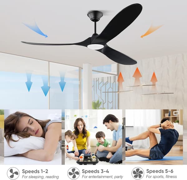 Ceiling Fan with LED Light 3CCT, 6 Speeds and Remote Control, Modern Ceiling Fan for Small Rooms Khaki 132cm