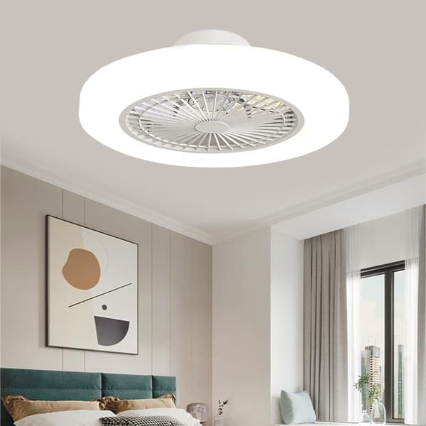 White Ceiling Fan 46 cm with Dimmable LED Lighting, Smart Remote Control and Low Profile for Living Room White