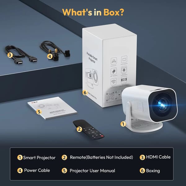 3 Pro 4K Projektor - 300 ANSI, WiFi 6, Android, Mini Bærbar til Hjemmebiograf Udendørs, 1280x720P