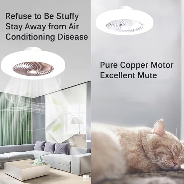 Modern bladeless ceiling fan with dimmable LED lighting, 6 speeds and remote control for the home White