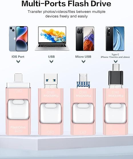 128GB USB-hukommelse til iPhone/Android/PC – Hurtig fotopind til sikkerhedskopiering af billeder & videoer, iOS & USB-kompatibel sort