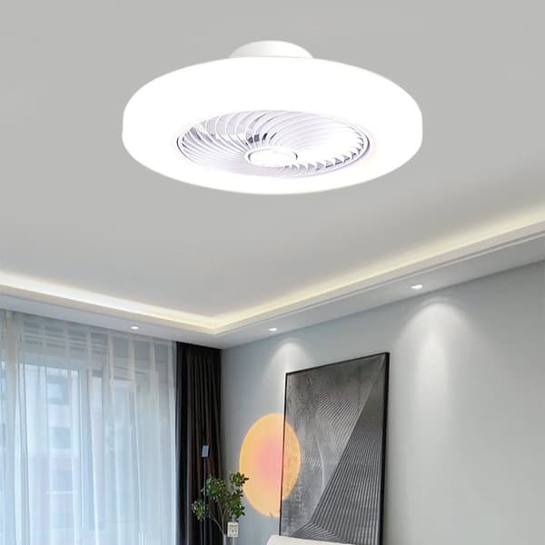 Modern bladeless ceiling fan with dimmable LED lighting, 6 speeds and remote control for the home White