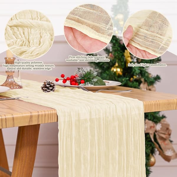 Sæt med 4 musselin bordløbere - Beige, 17x108 tommer Boho Rustik Stil Beige