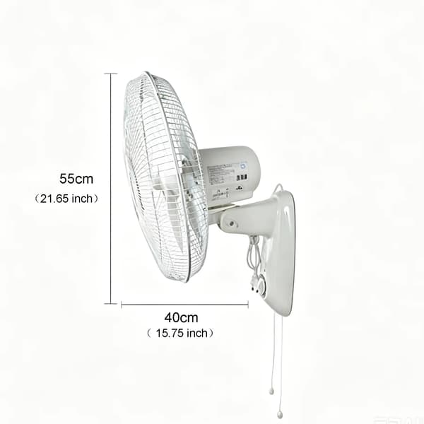 Hvid vægventilator - 3 hastigheder (lav/medium/høj), bred oscillation, justerbar tilt, lydsvag motor til hjemmet