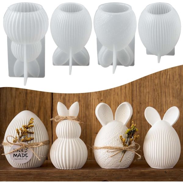 Silicone Molds 4-Pack Easter Casting Mold Rabbit & Egg – Silicone Casting Mold for Candles, Plaster, Soy Wax DIY Easter Crafts