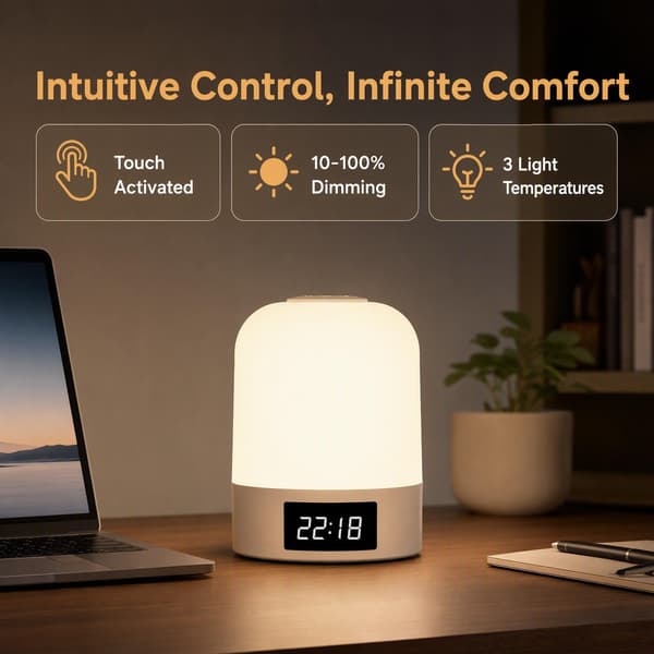 Genopladelig Amme-Natlampe med Ur - Sengelampe til Babyværelse - Standardversion Without remote control